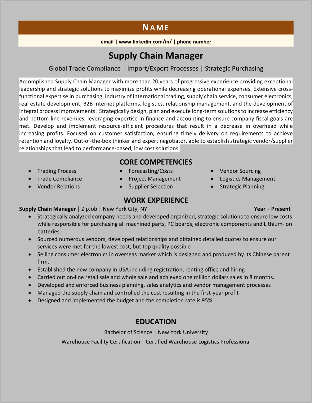 Supply Chain Analyst Resume Example