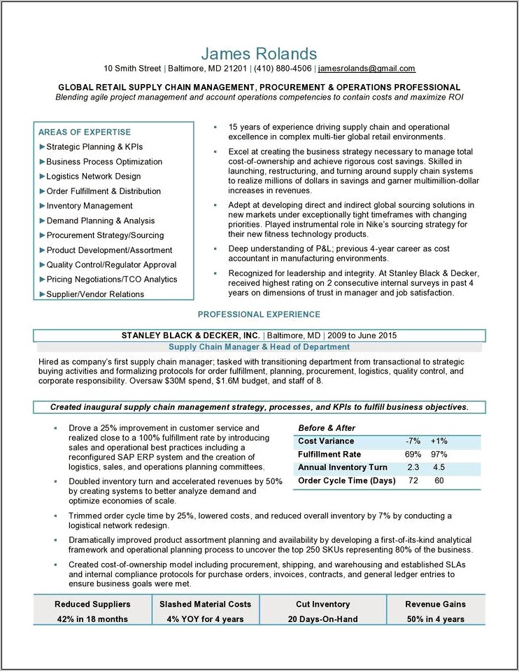 Supply Chain Management Executive Resume