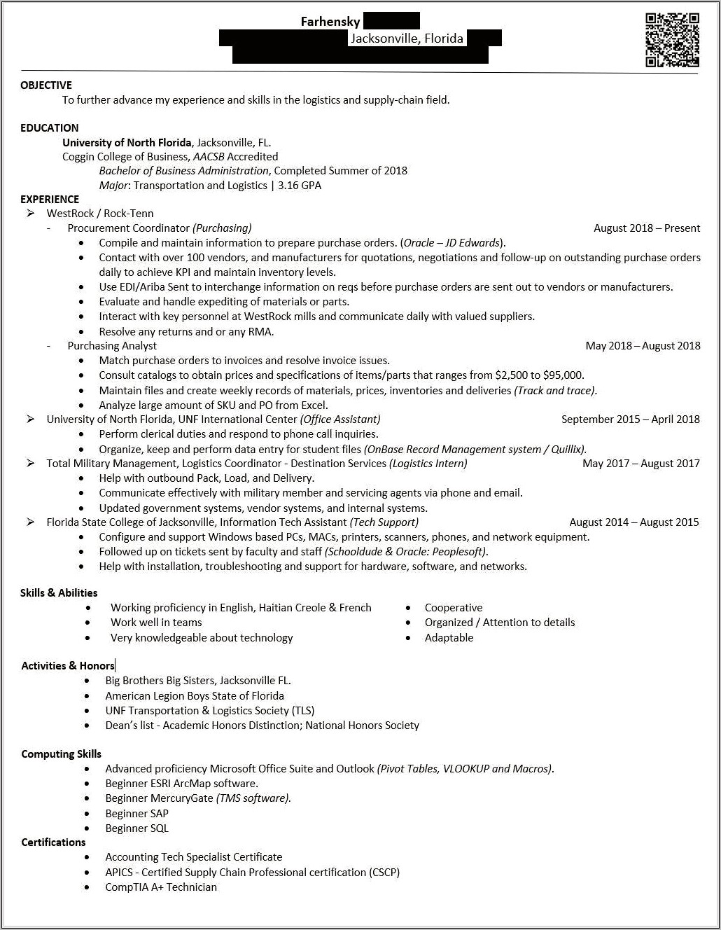 Supply Chain Objective For Resume