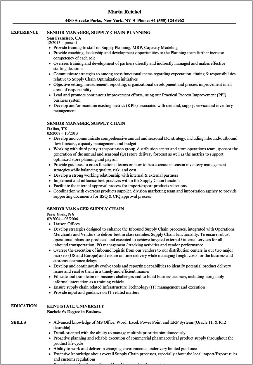 Supply Chain Product Manager Resume