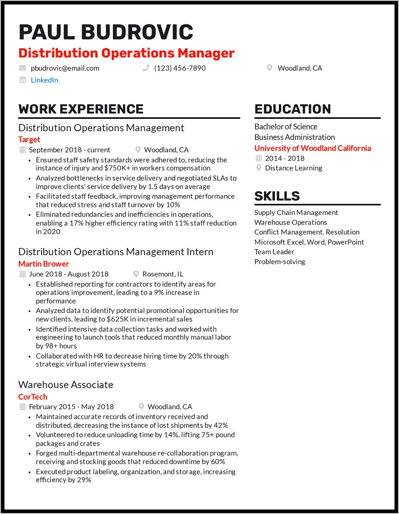 Supply Chain Resume Profile Examples