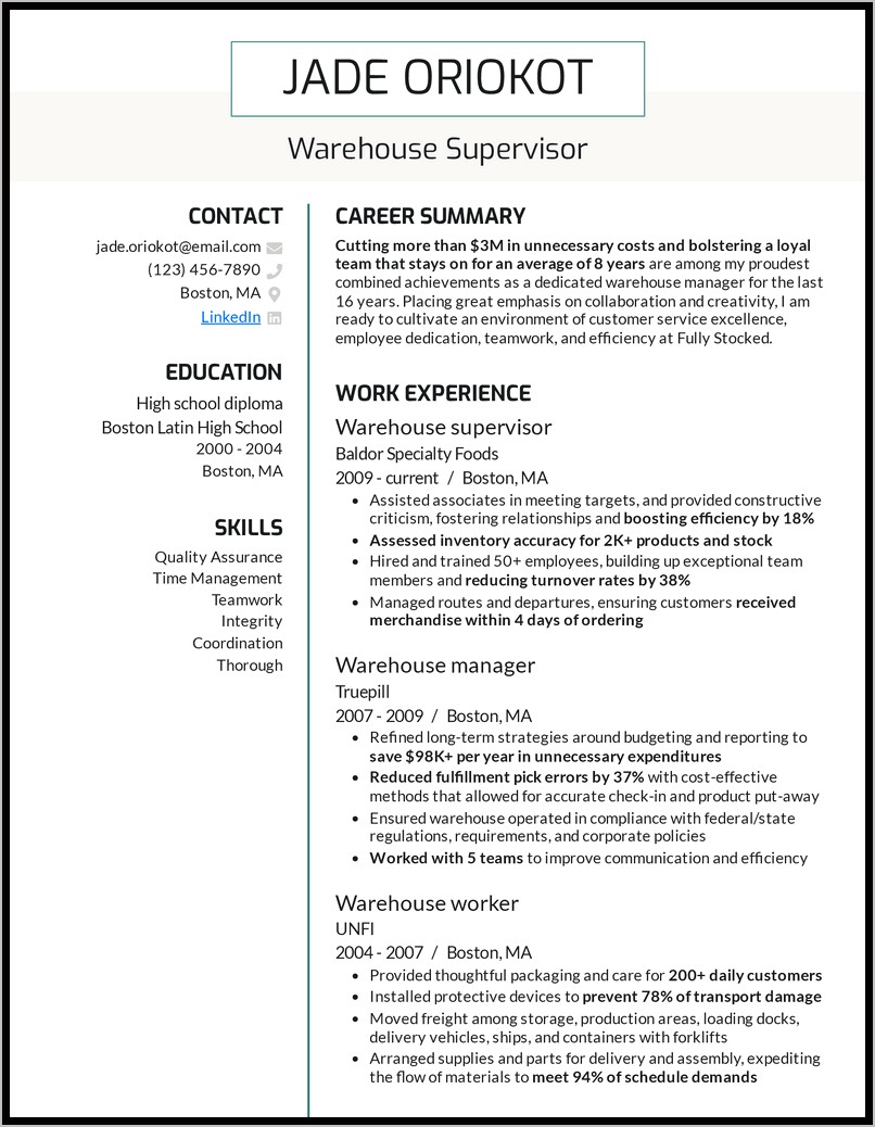 Support Service Supervisor Resume Samples