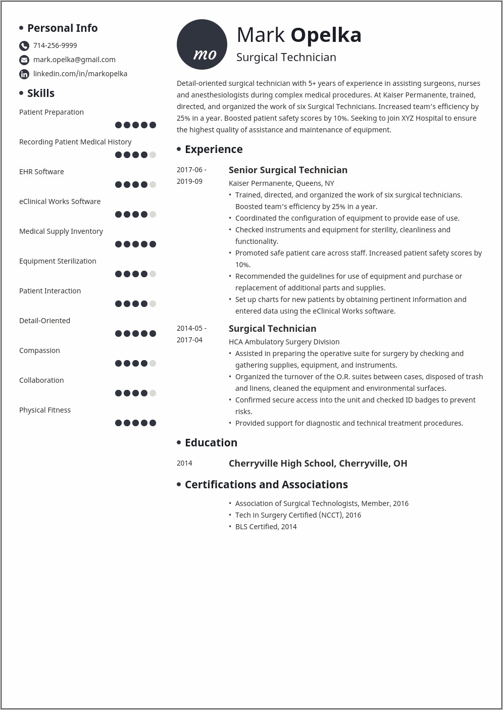 Surgical Tech Skills For Resume