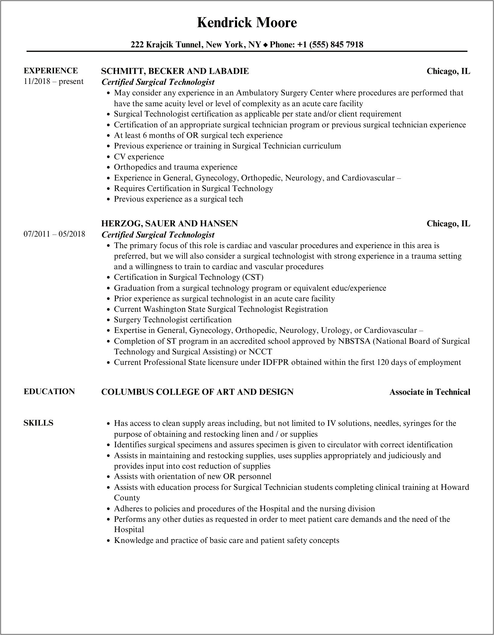 Surgical Tech Student Resume Samples