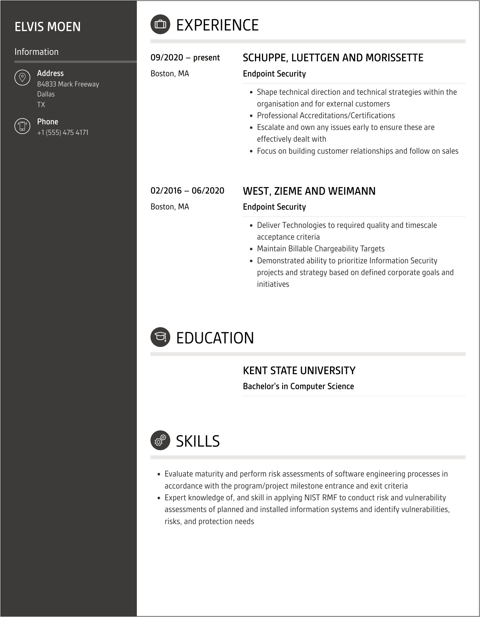 Symantec Endpoint Protection Sample Resume