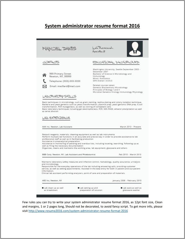 System Administrator Resume Free Download