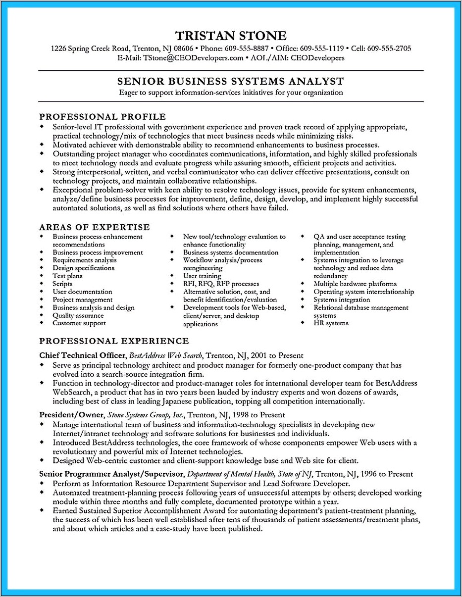 System Analyst Support Resume Sample