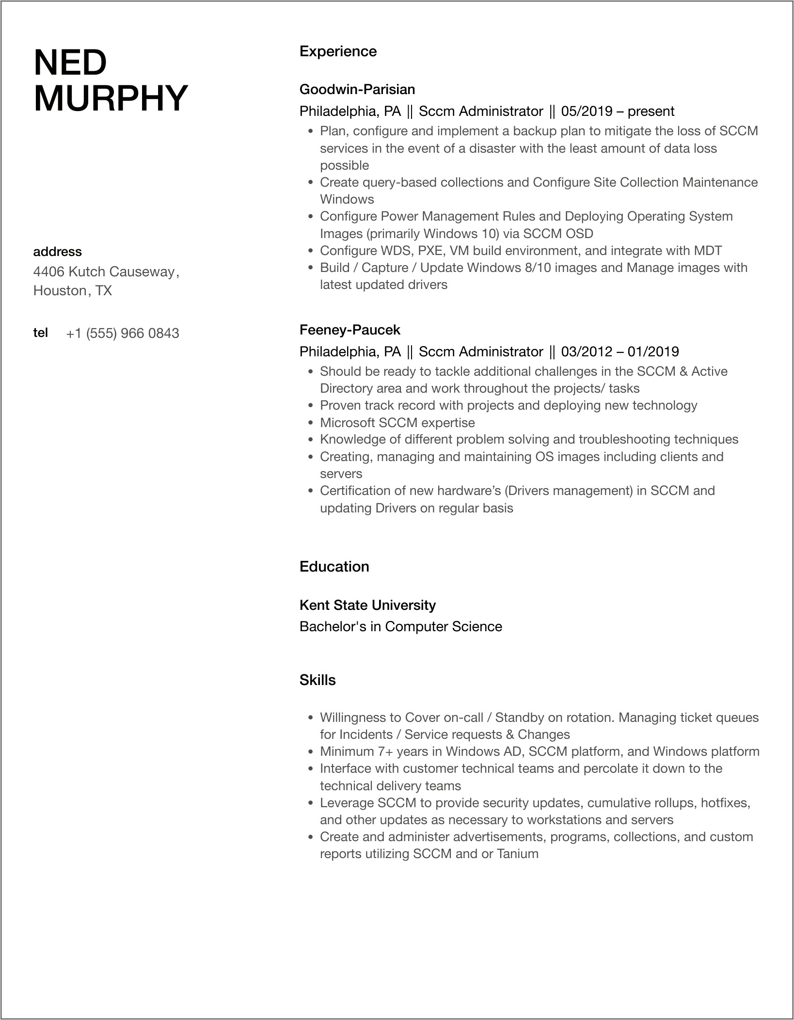 System Center Configuration Manager Resume