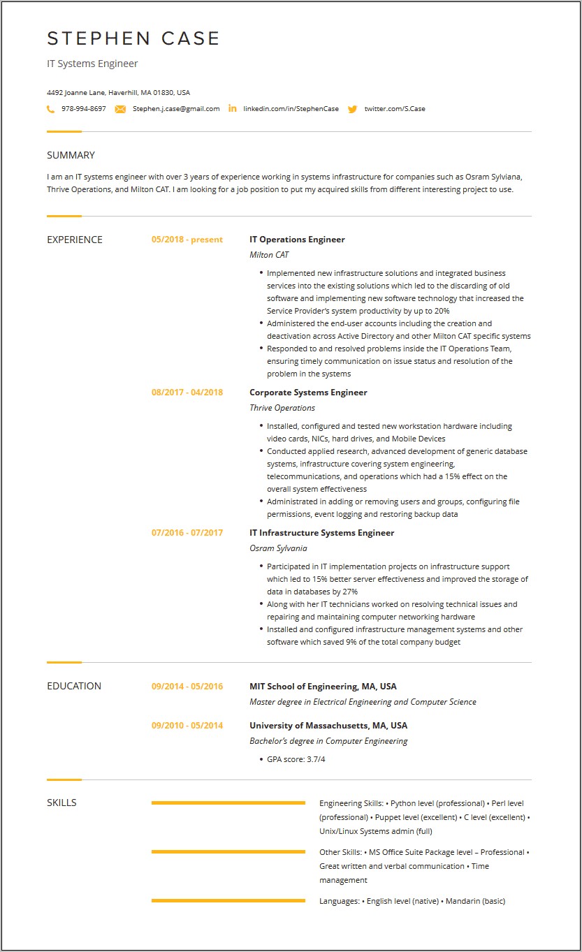 System Engineer Job Description Resume
