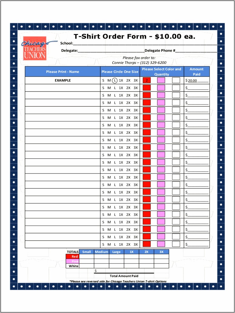 T Shirt Order Form Template Excel Download