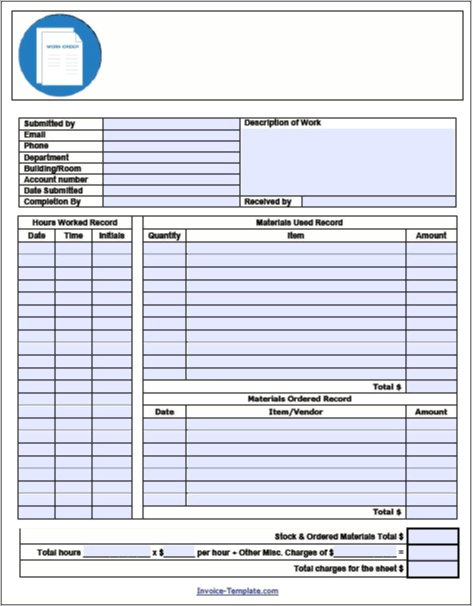 T Shirt Work Order Template Pdf Free Download