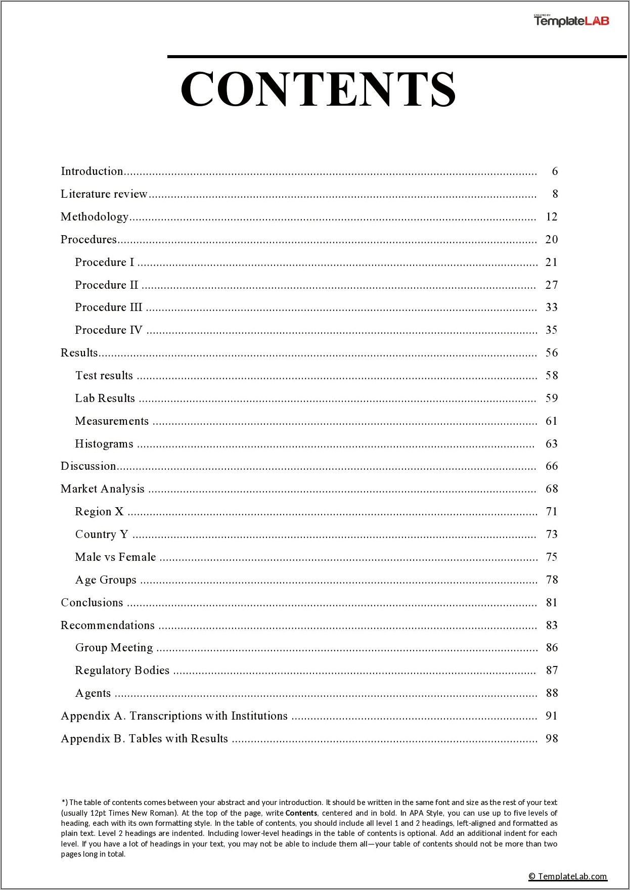 Table Of Contents Template Word Download