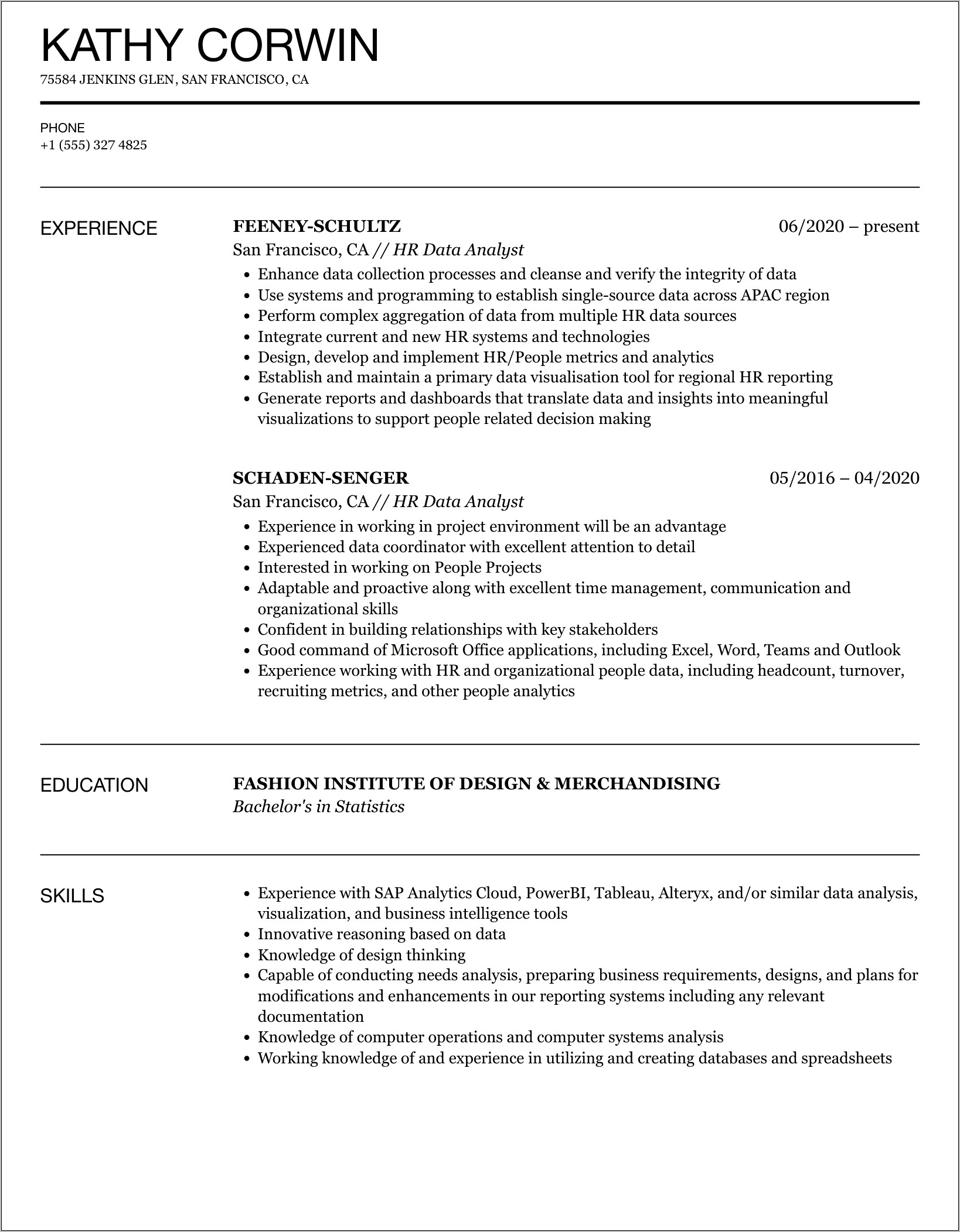 Tableau Data Analyst Resume Sample