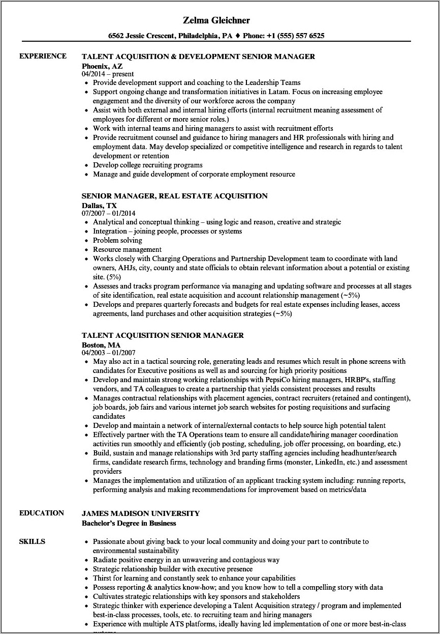 Talent Acquisition Manager Resume Objective