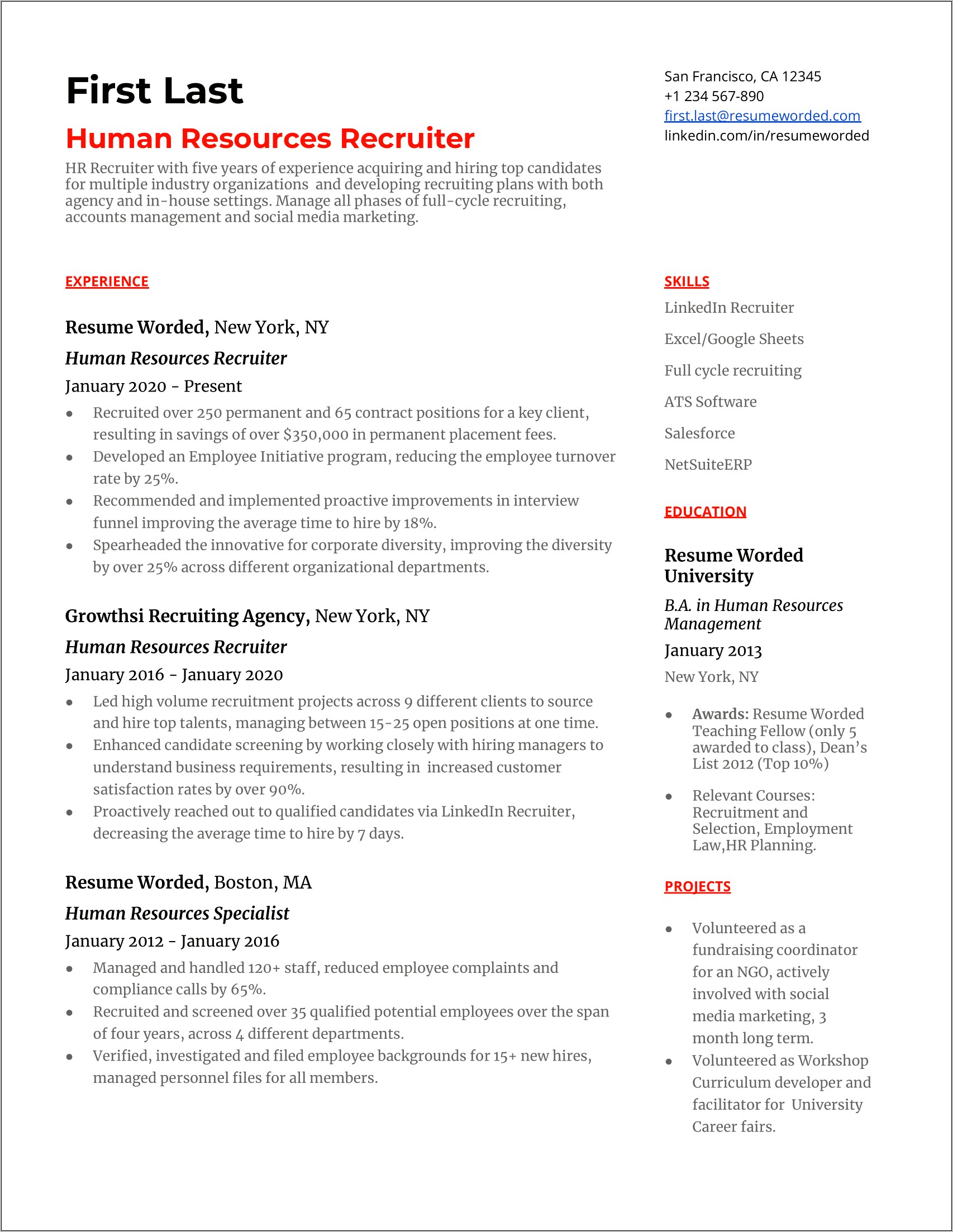 Talent Acquisition Specialist Resume Examples