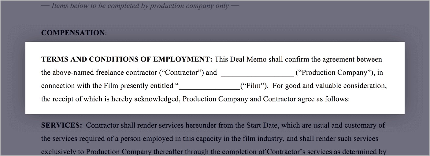 Talent And Crew Film Contract Free Templates