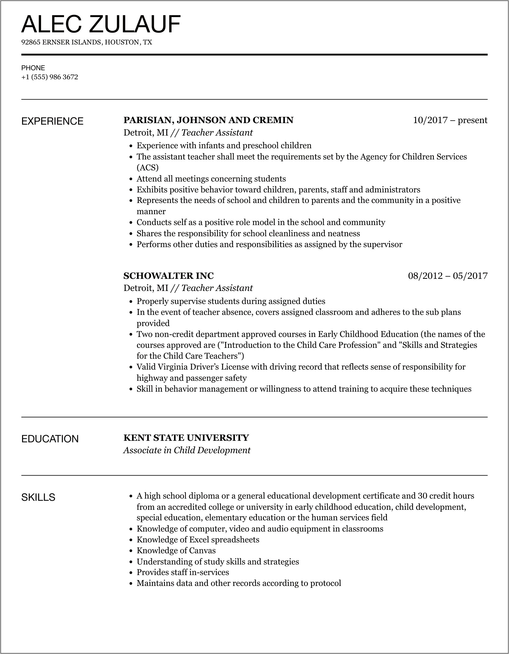 Teacher Assistant Sample Functional Resumes