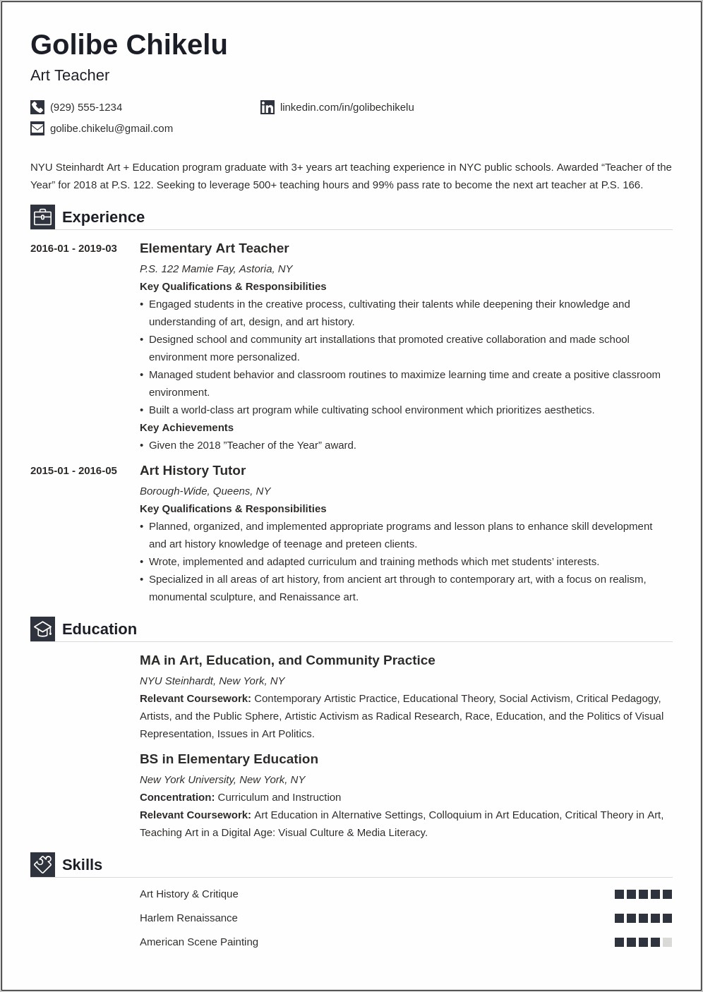 Teacher Job Objective For Resume