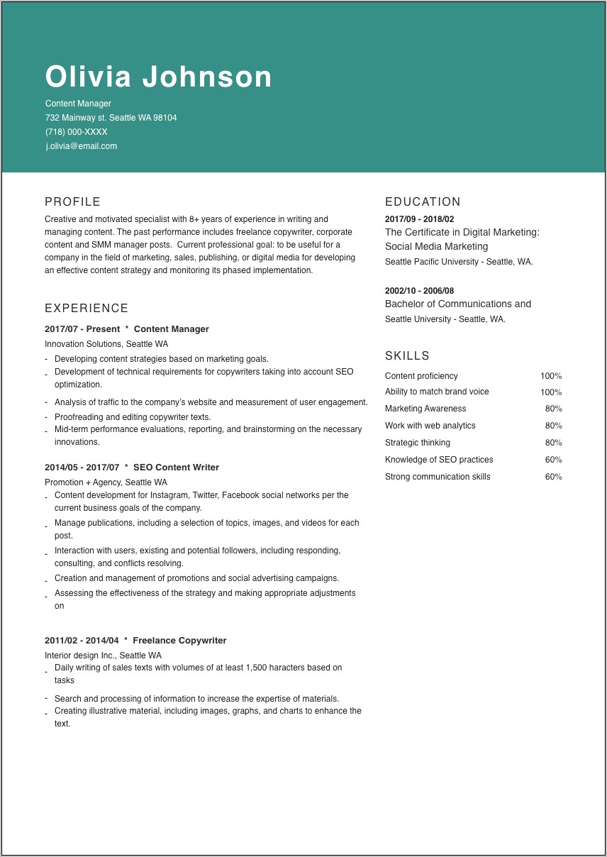 Teacher Resume Template Examples 2018