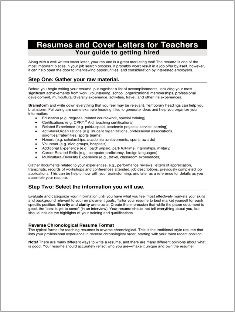 Teacher Sample Cover Letters Resumes