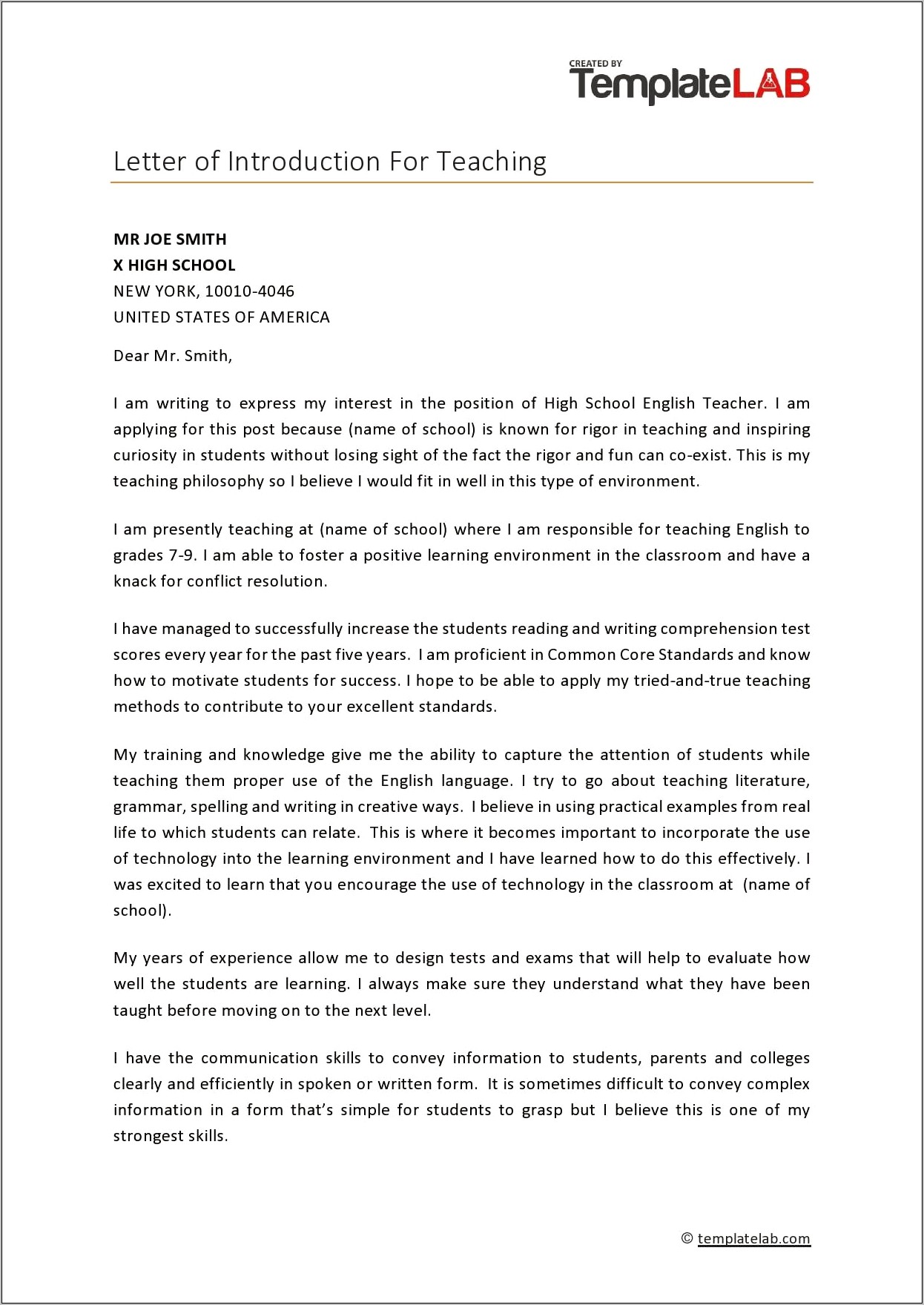 Teachers Welcome Letter To Parents Free Template