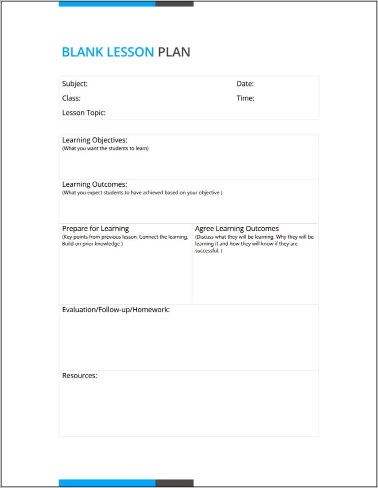 Tech Class Lesson Plan Blank Free Template