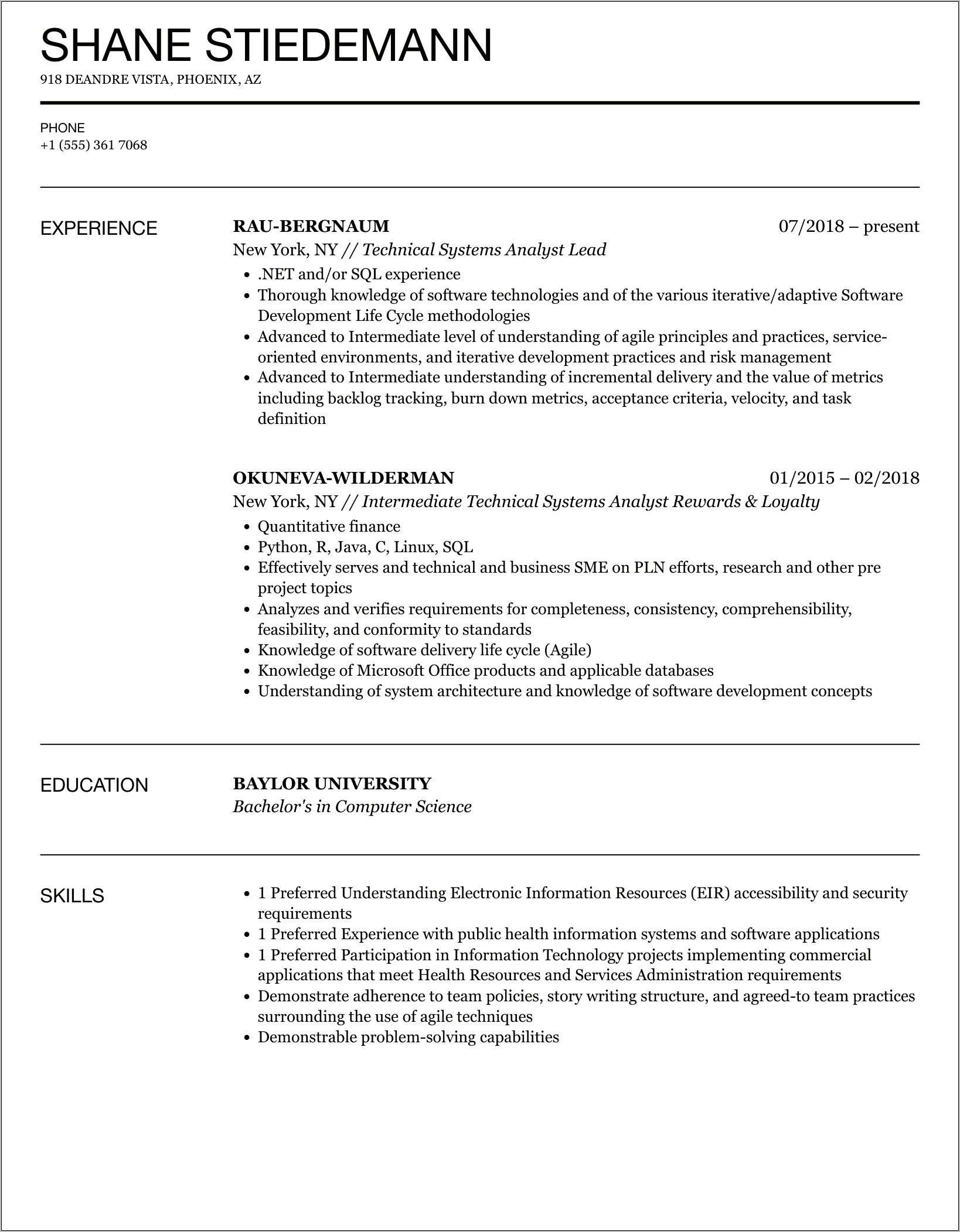 Techincial System Skills For Resume