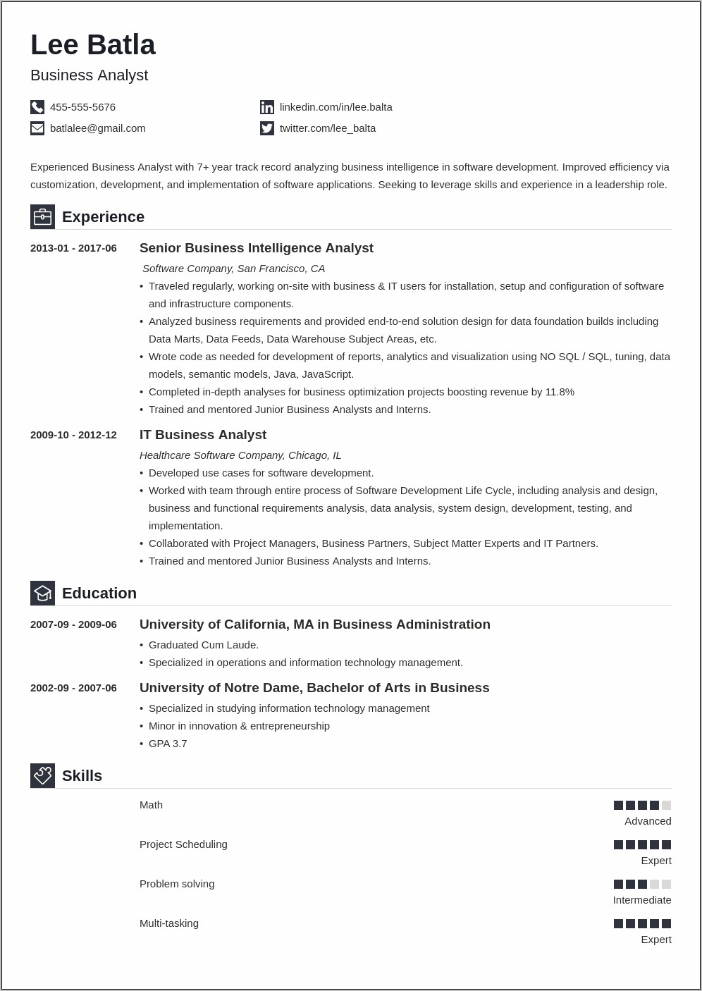 Technical Business Analyst Sample Resume