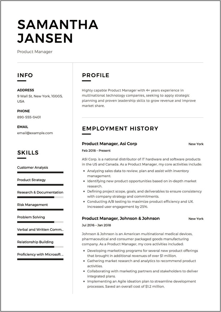 Technical Product Manager Resume Example