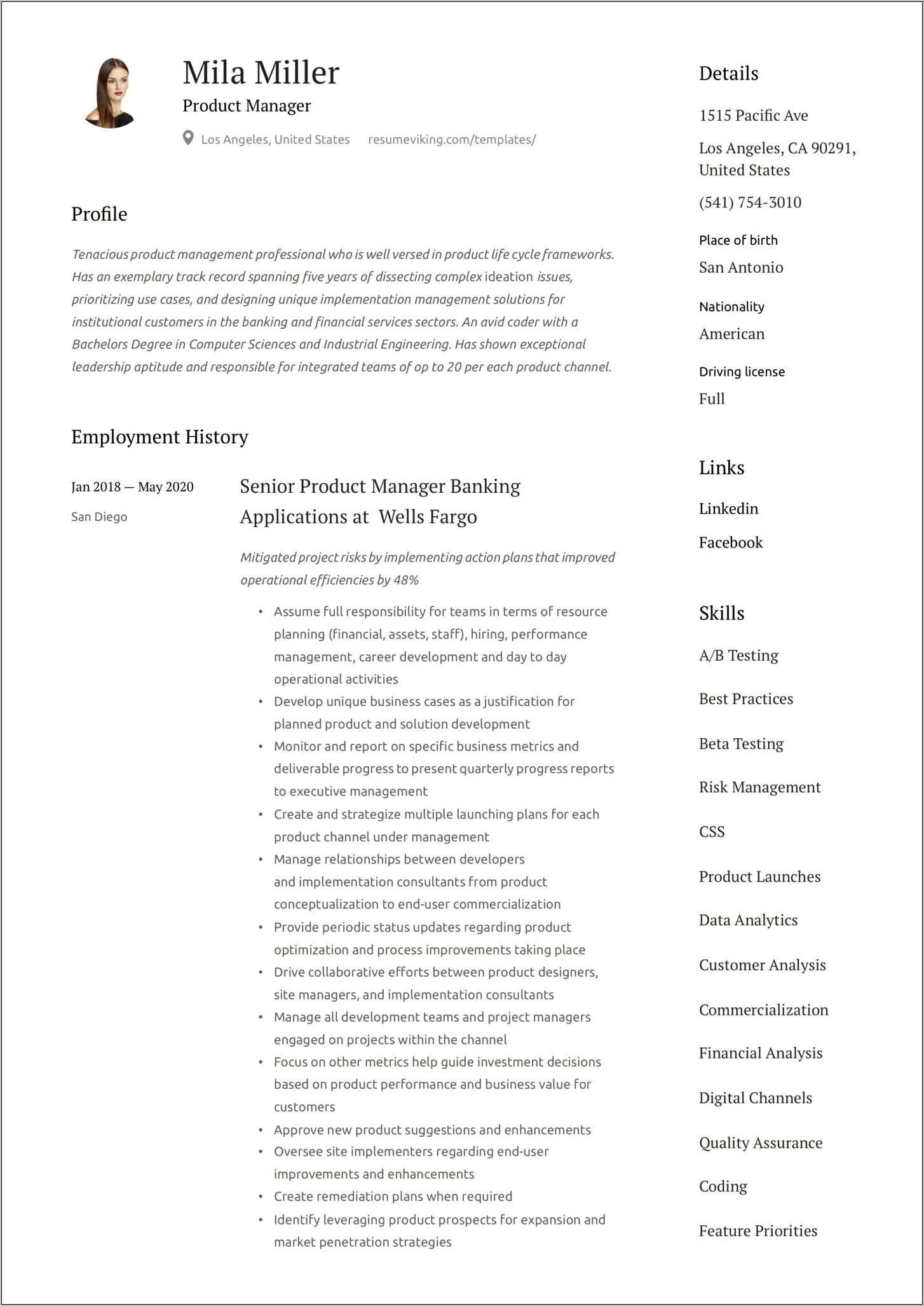 Technical Product Manager Resume Sample