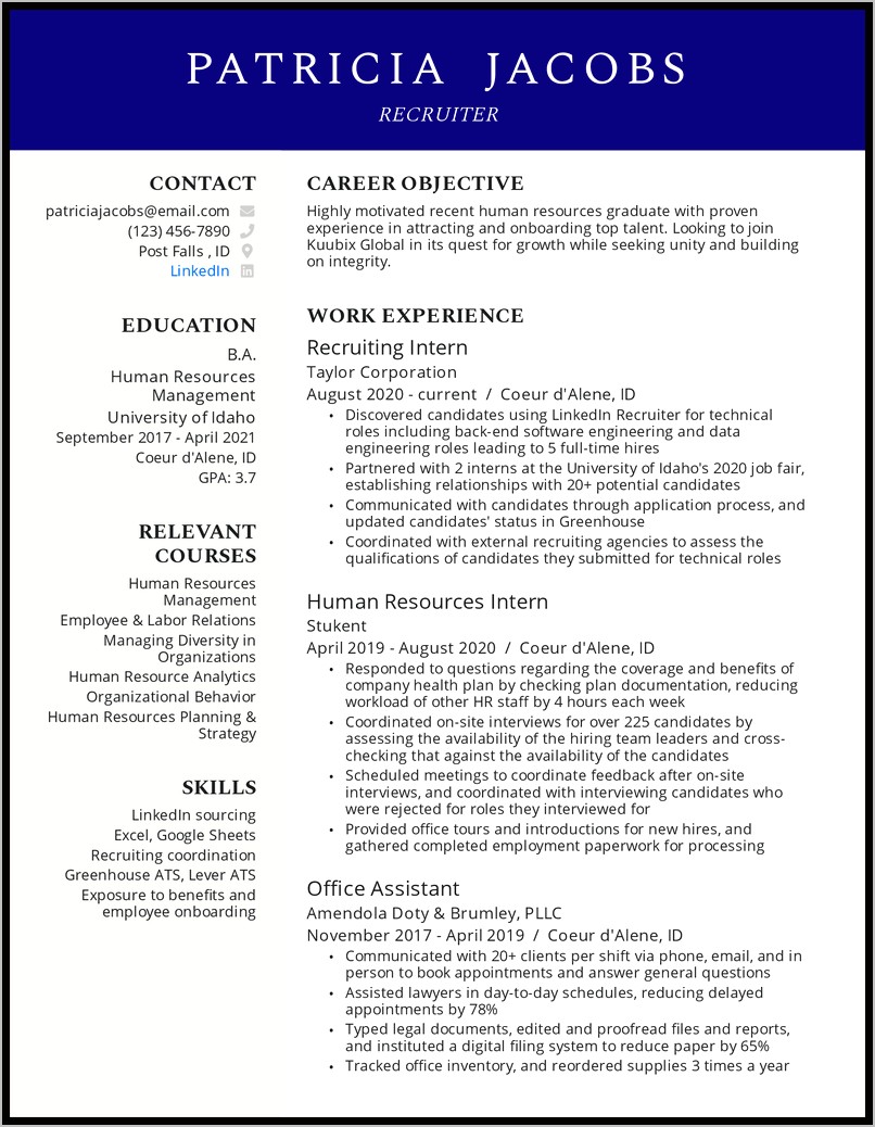 Technical Recruiter Job Description Resume