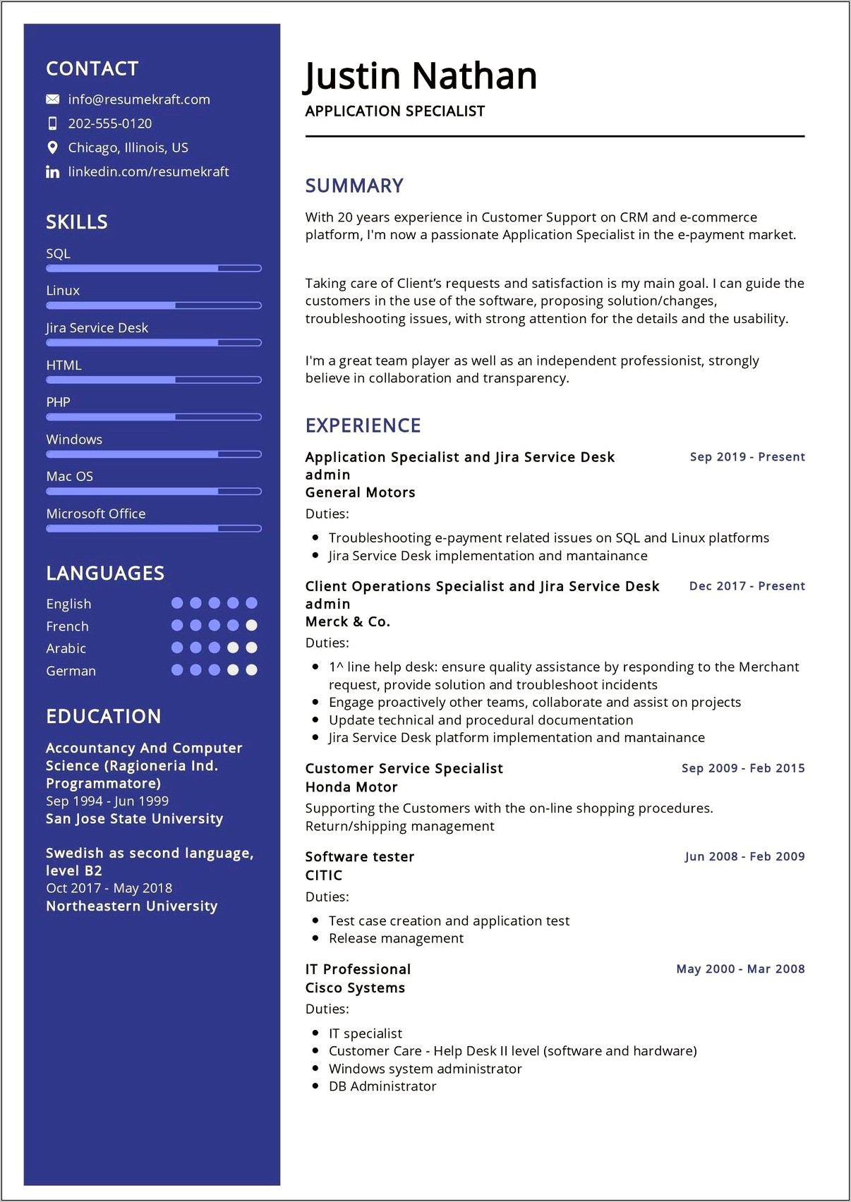 Technical Service Desk Resume Sample