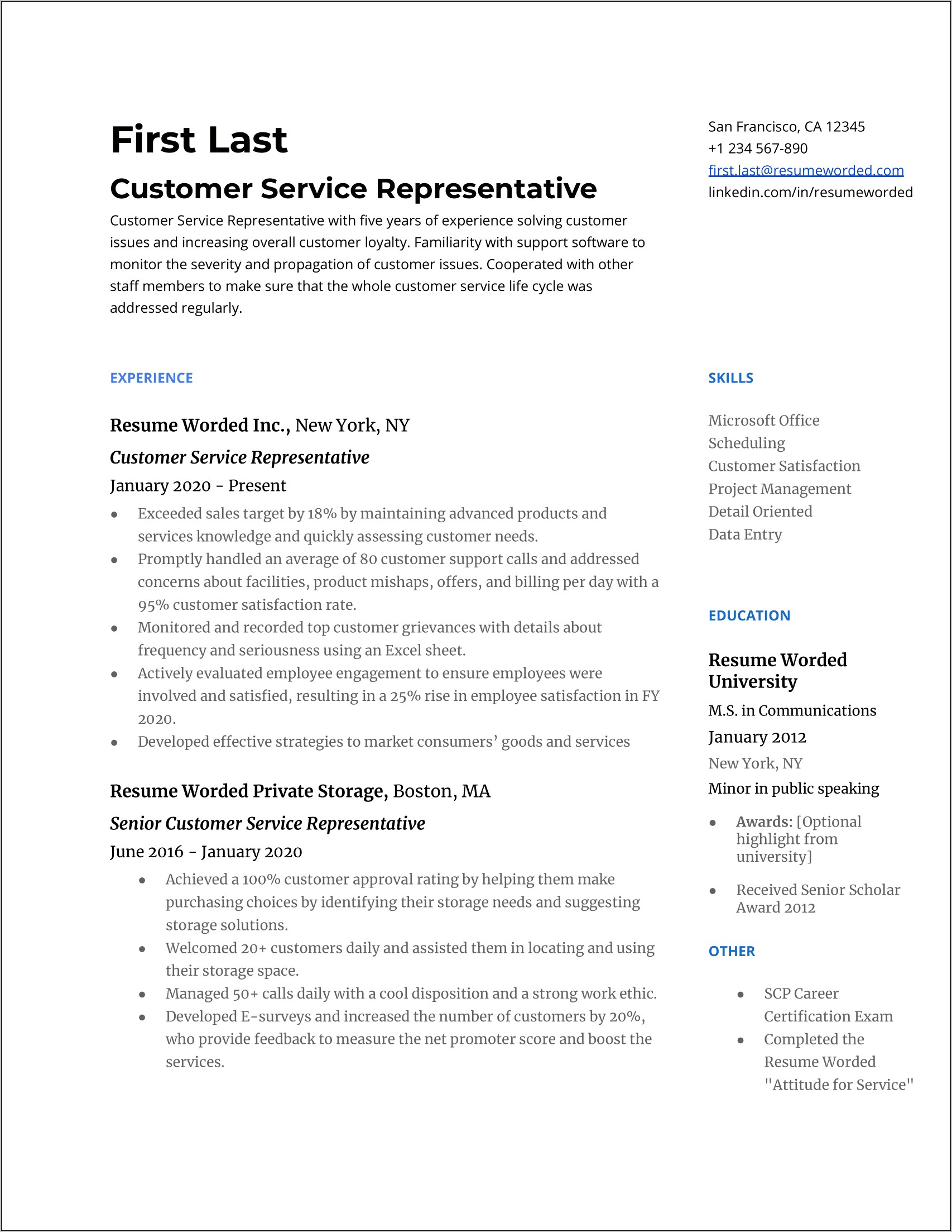 Technical Service Representative Resume Sample