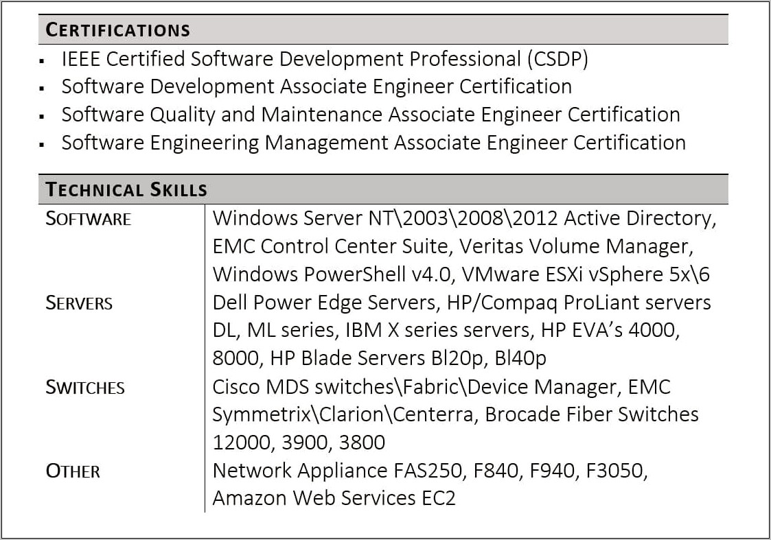 Technical Skill Sets For Resume