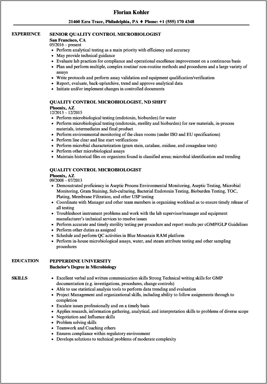 Technical Skills For Microbiology Resume