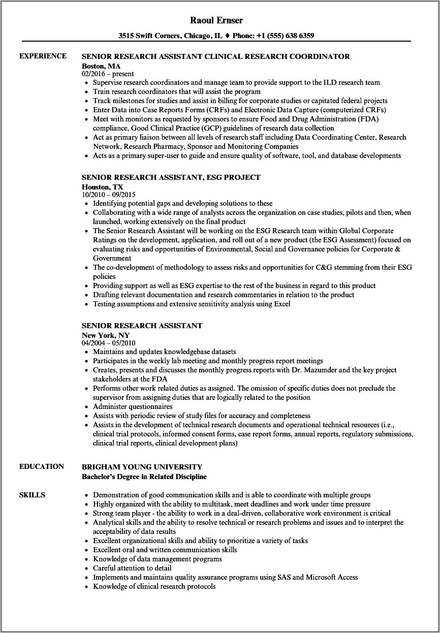 Technical Skills Research Assistant Resume