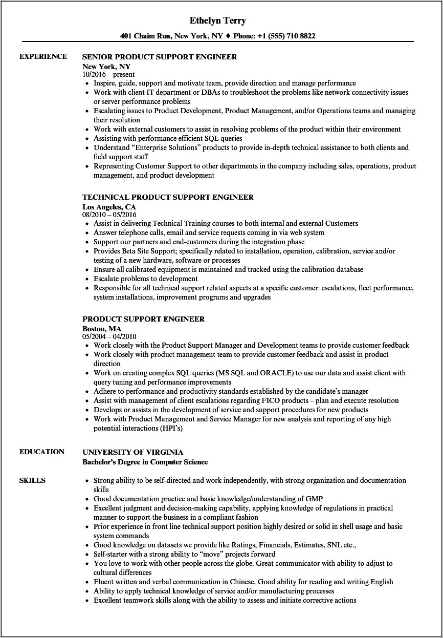 Technical Support Engineer Resume Examples