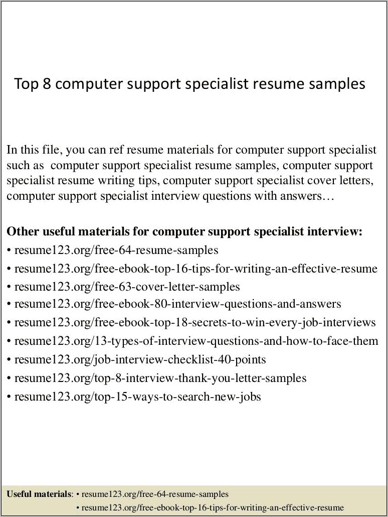 Technical Support Specialist Resume Examples