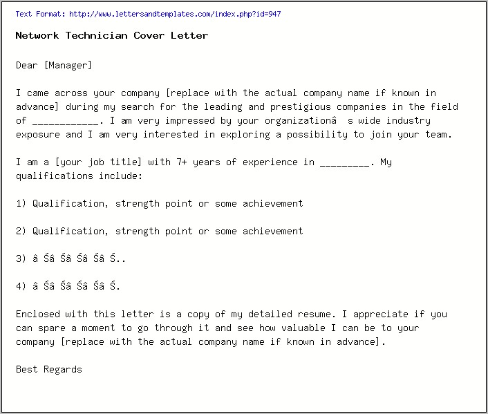 Technician Cover Letter Resume Examples