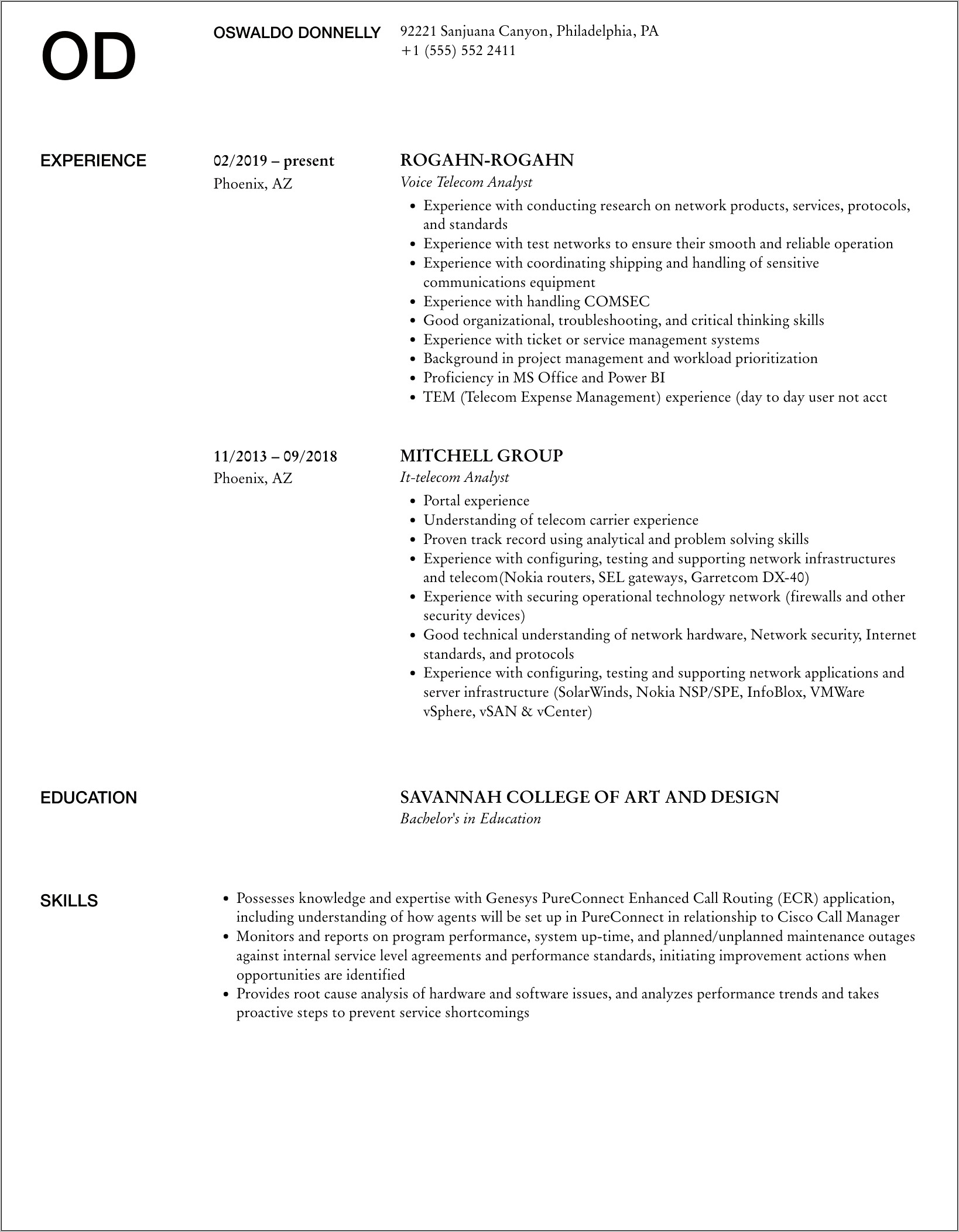 Telecom Billing Analyst Resume Sample