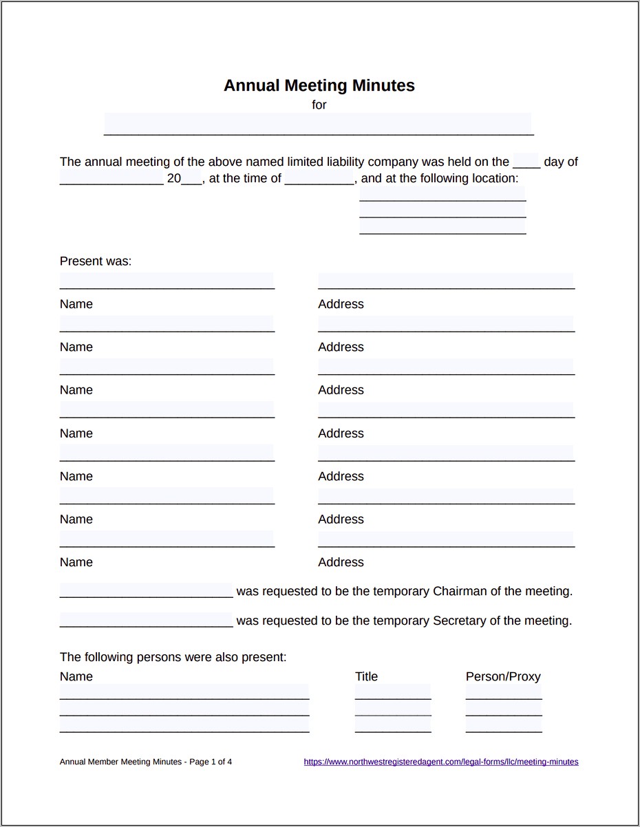 Template For Board Meeting Minutes Free Copy