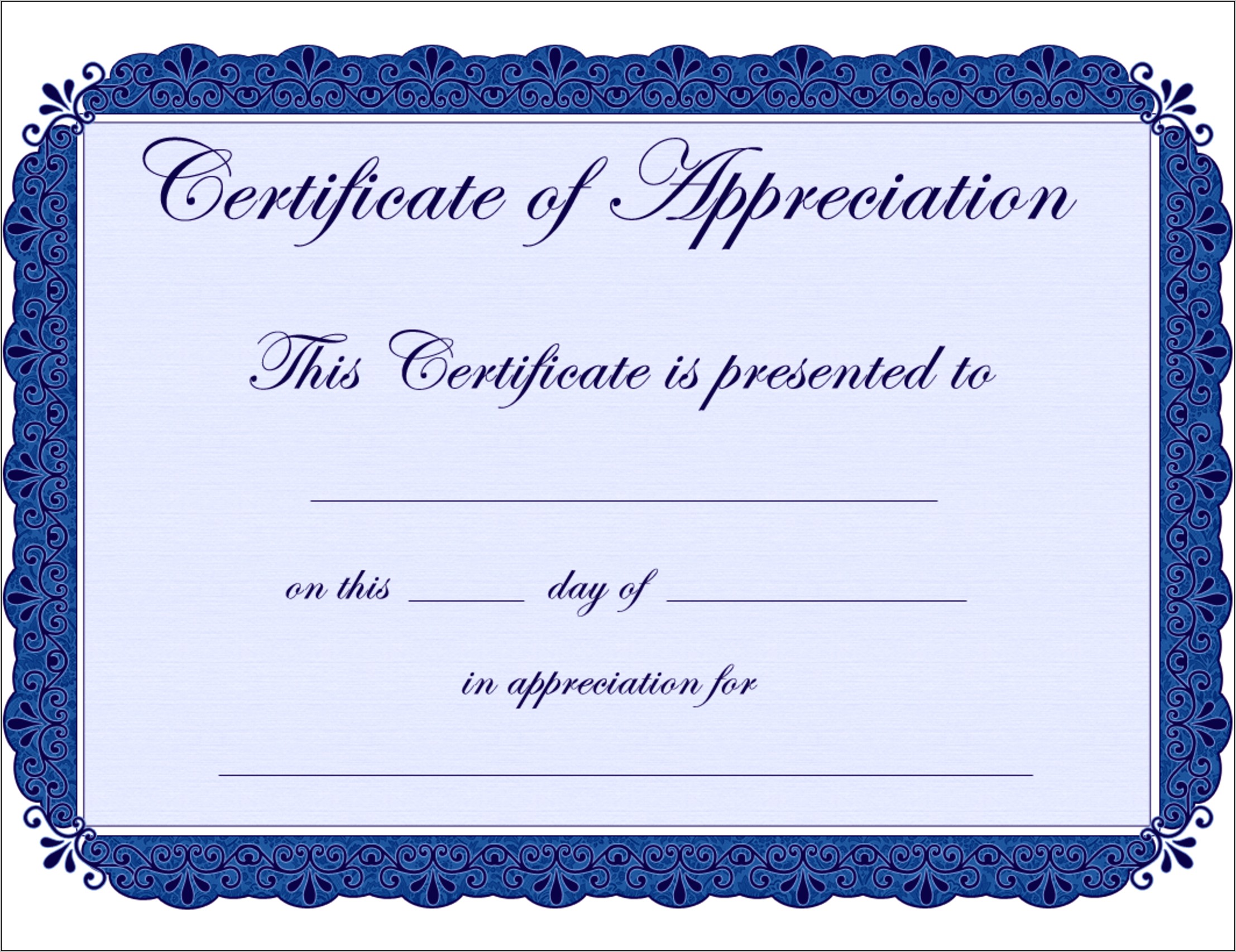 Template For Certificate Of Appreciation Free Word