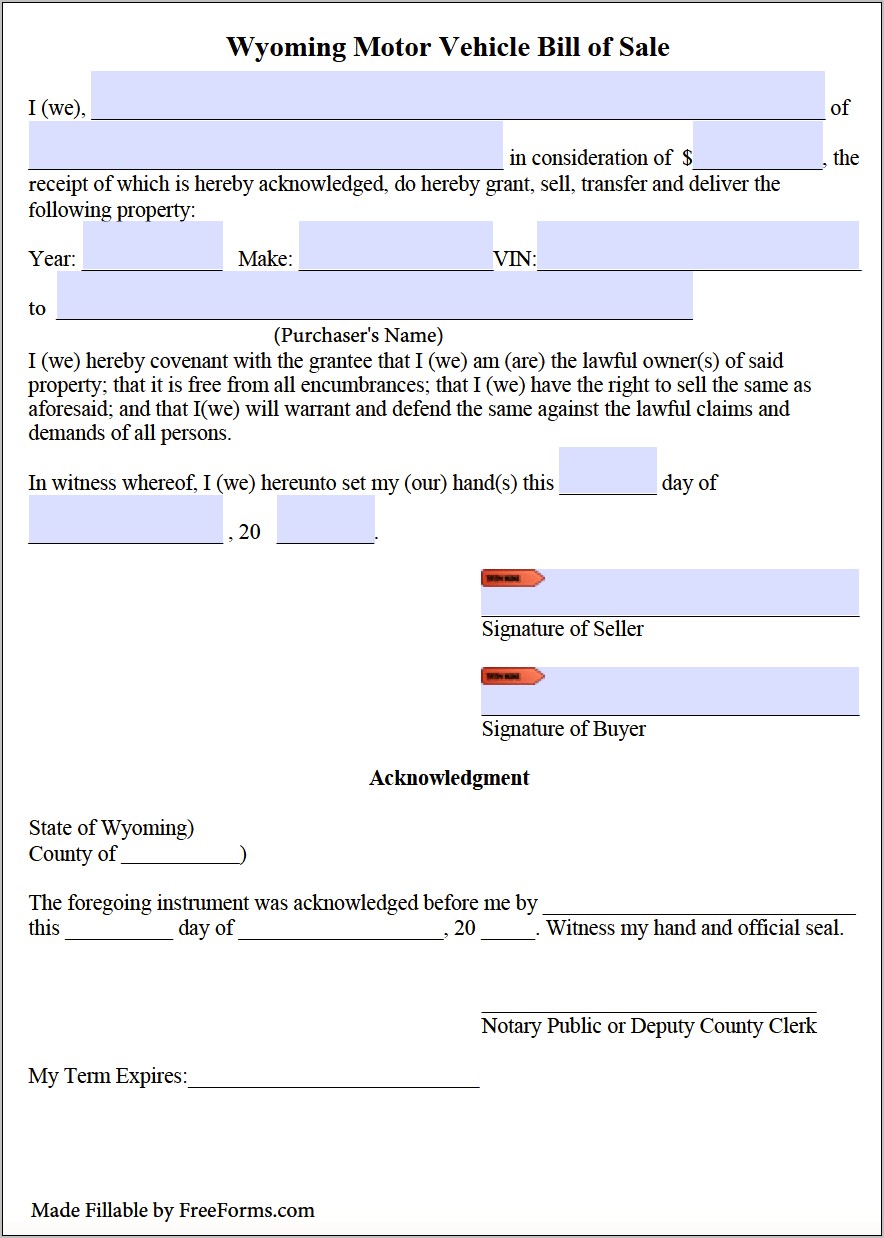 Template Free Bill Of Sale Form For Car