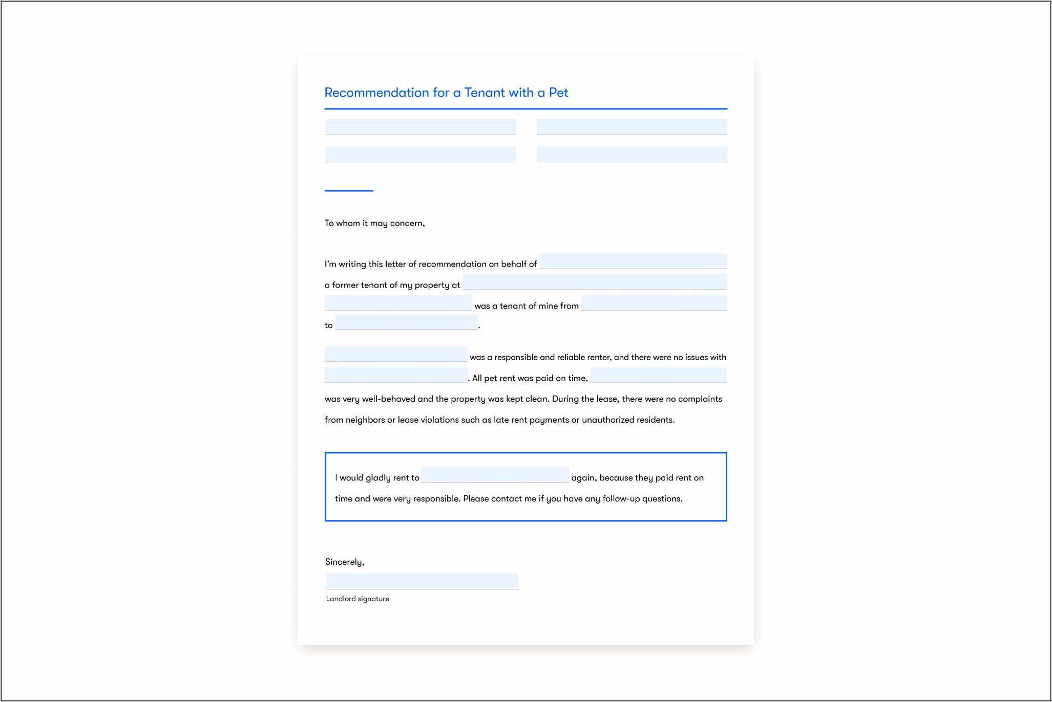 Template Free Letter From Renter To Landldord