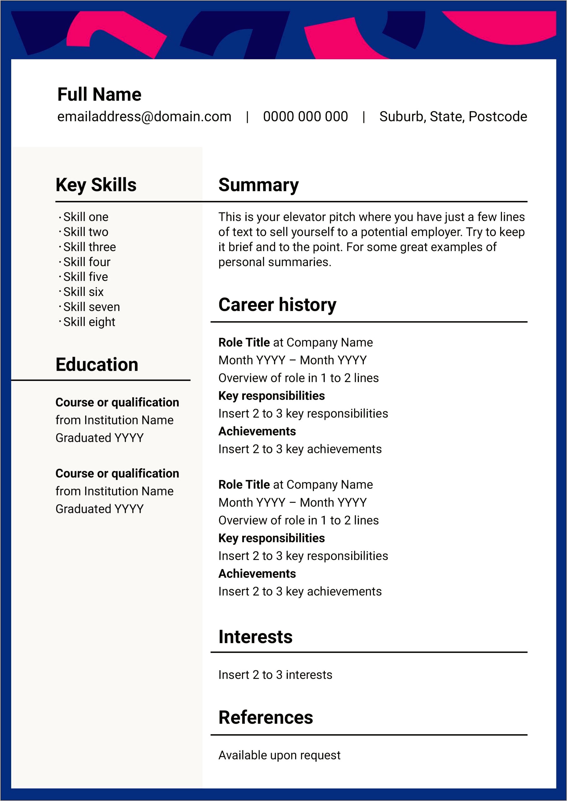 Templates Of Resumes For Jobs