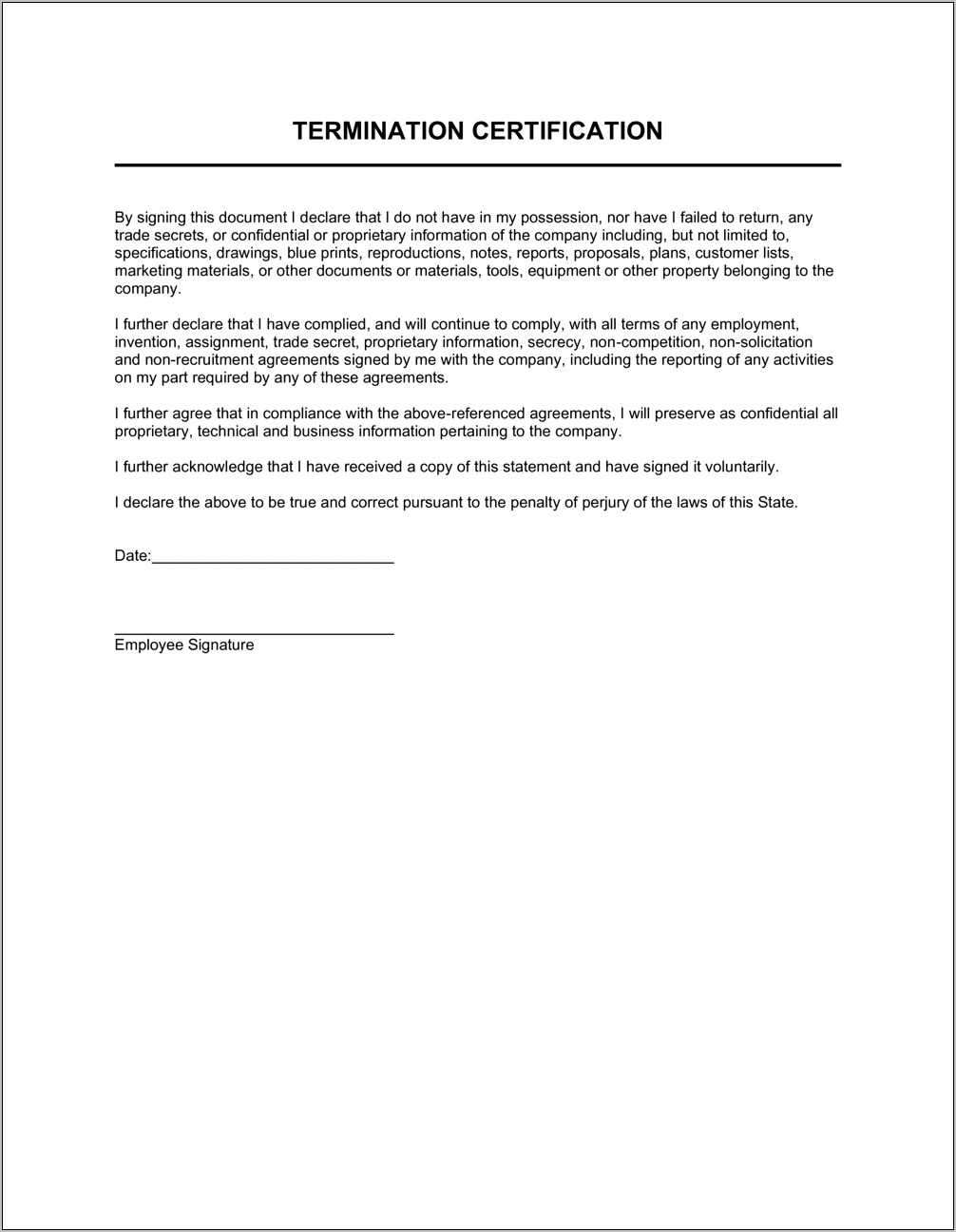 Termination Letter End Of Employment Template Free