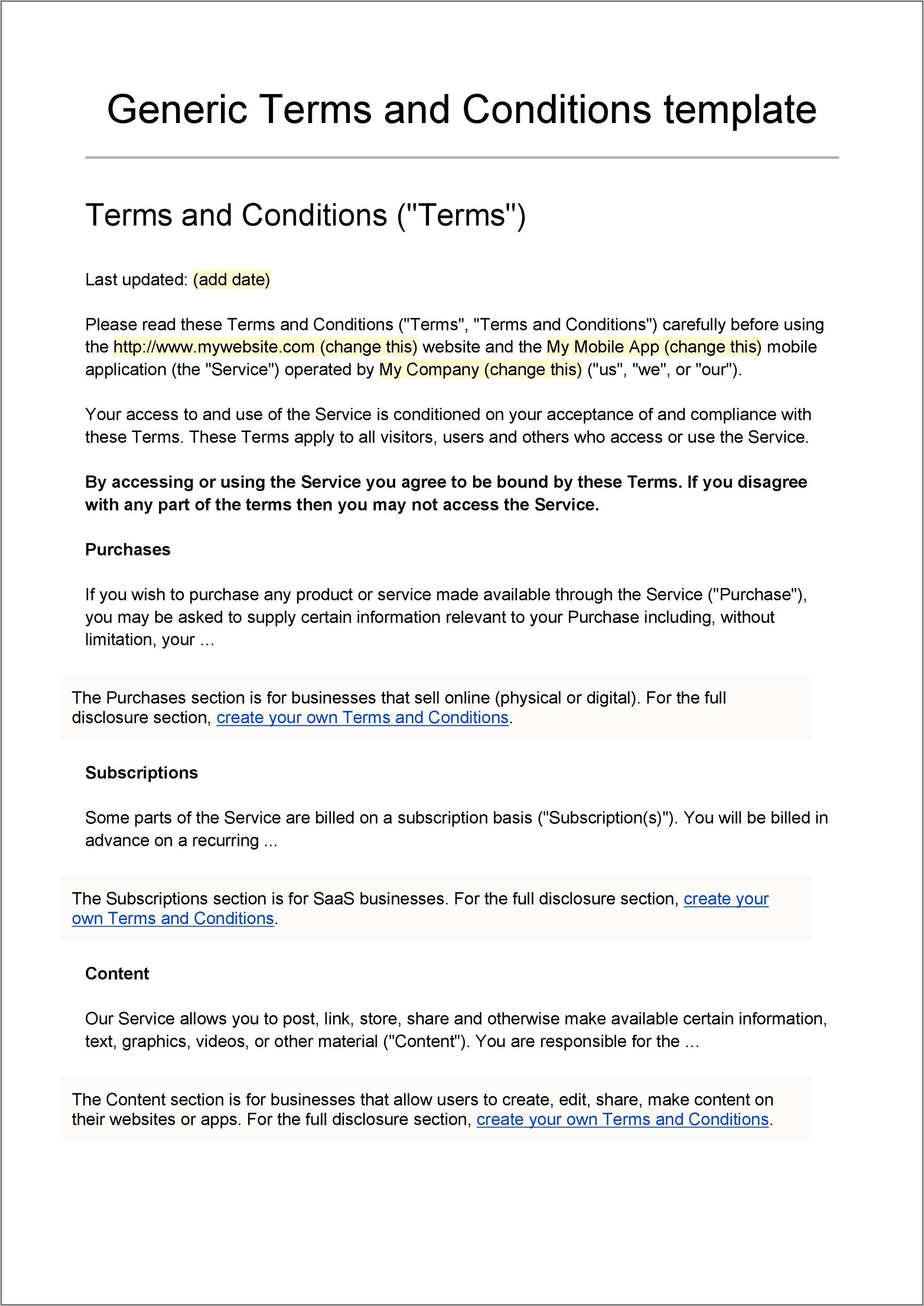 Terms And Conditions Of Sale Template Free Uk