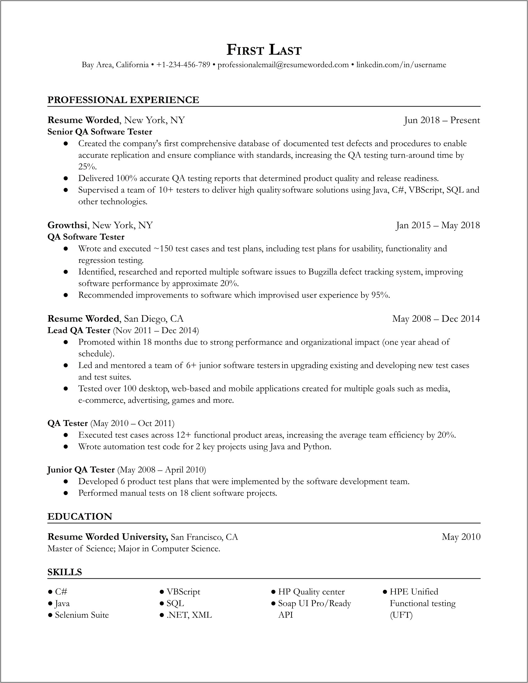 Test Lead Resume Sample India