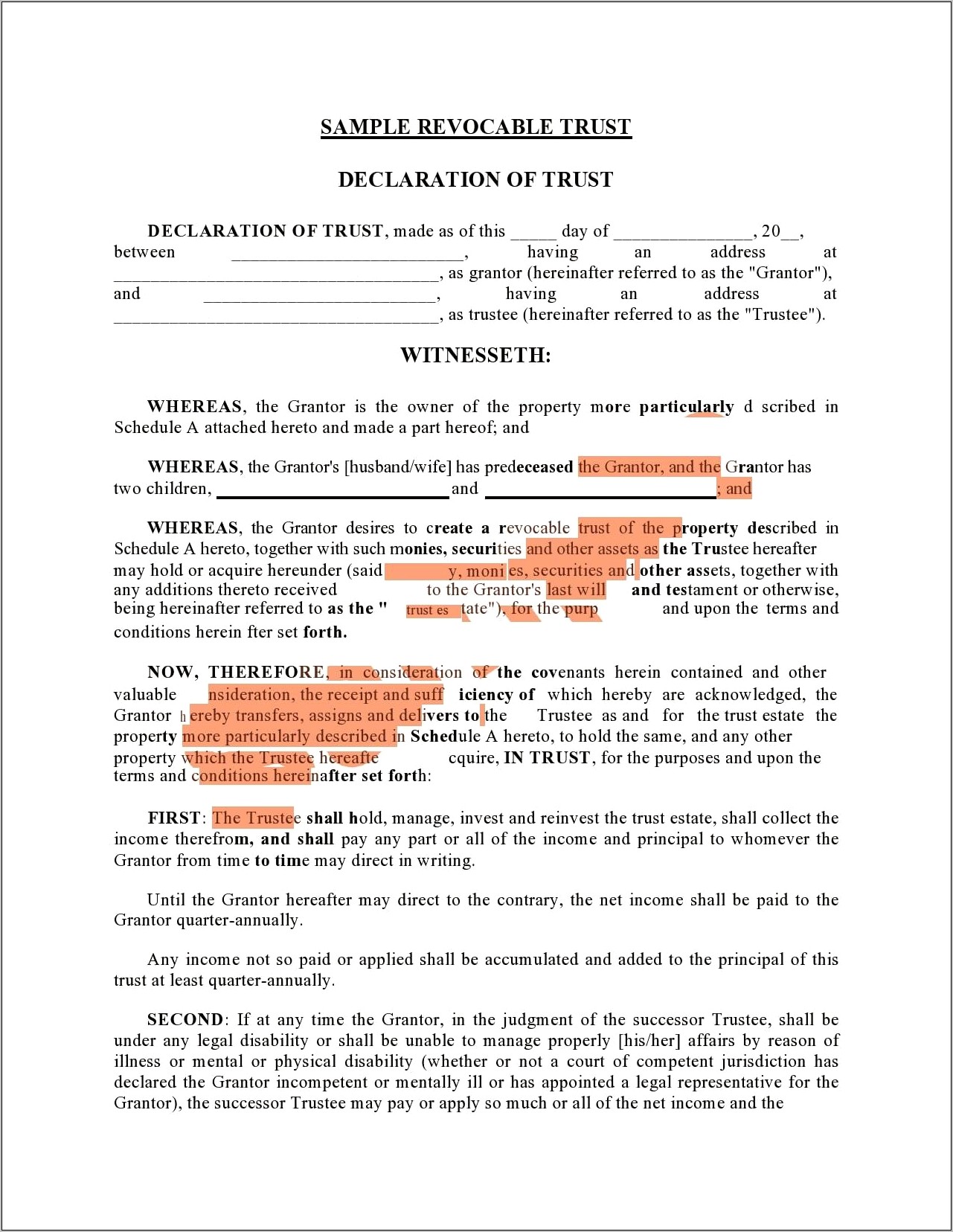 Testamentary Handwriting Sample Template Trust Form Online Free