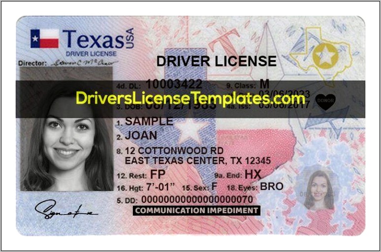 Texas Fake Driving License 2017 Template Free